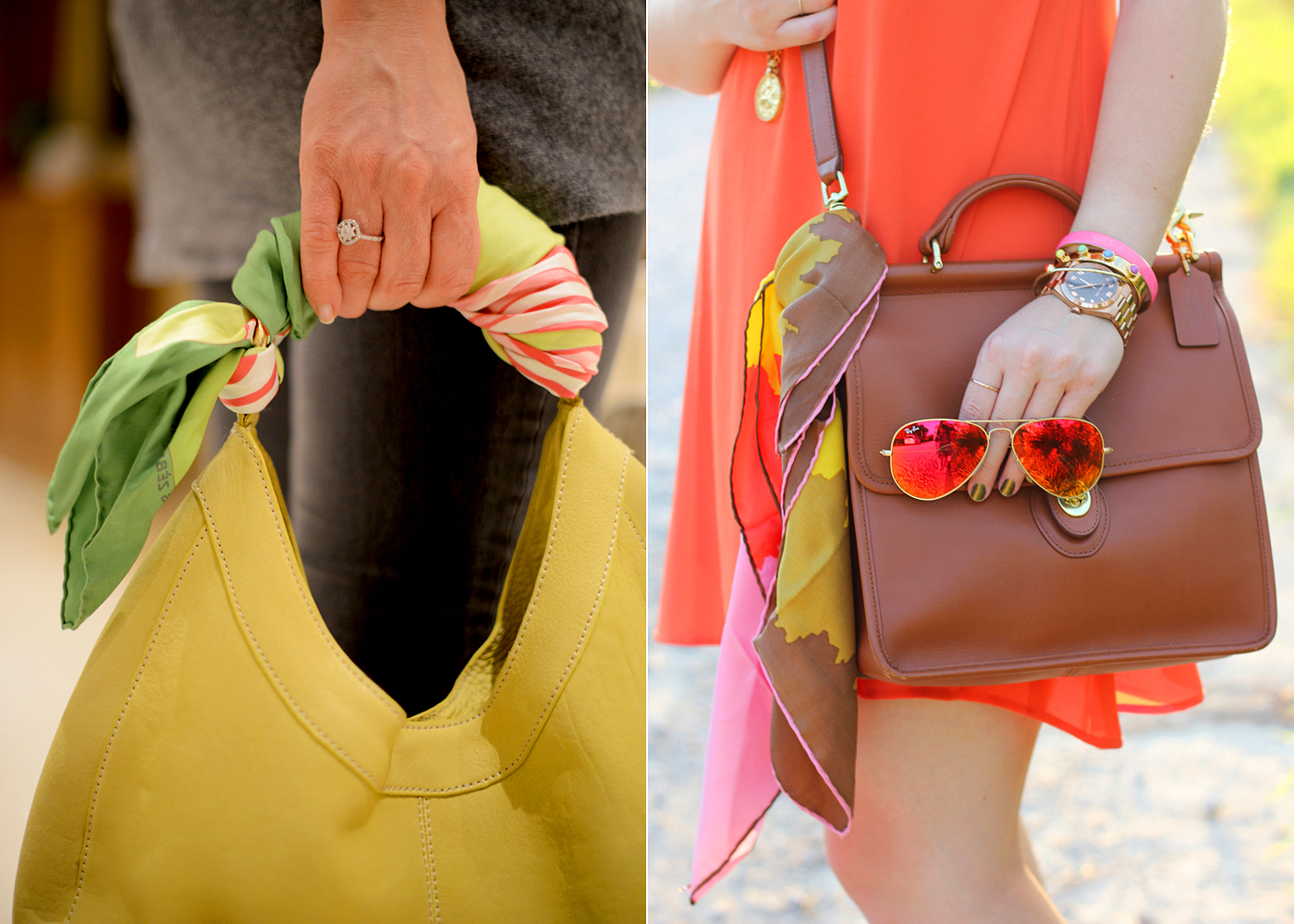 Így dobd fel vele a táskád: a kendő színe harmonizálhat a táskád vagy az öltözéked árnyalataival.