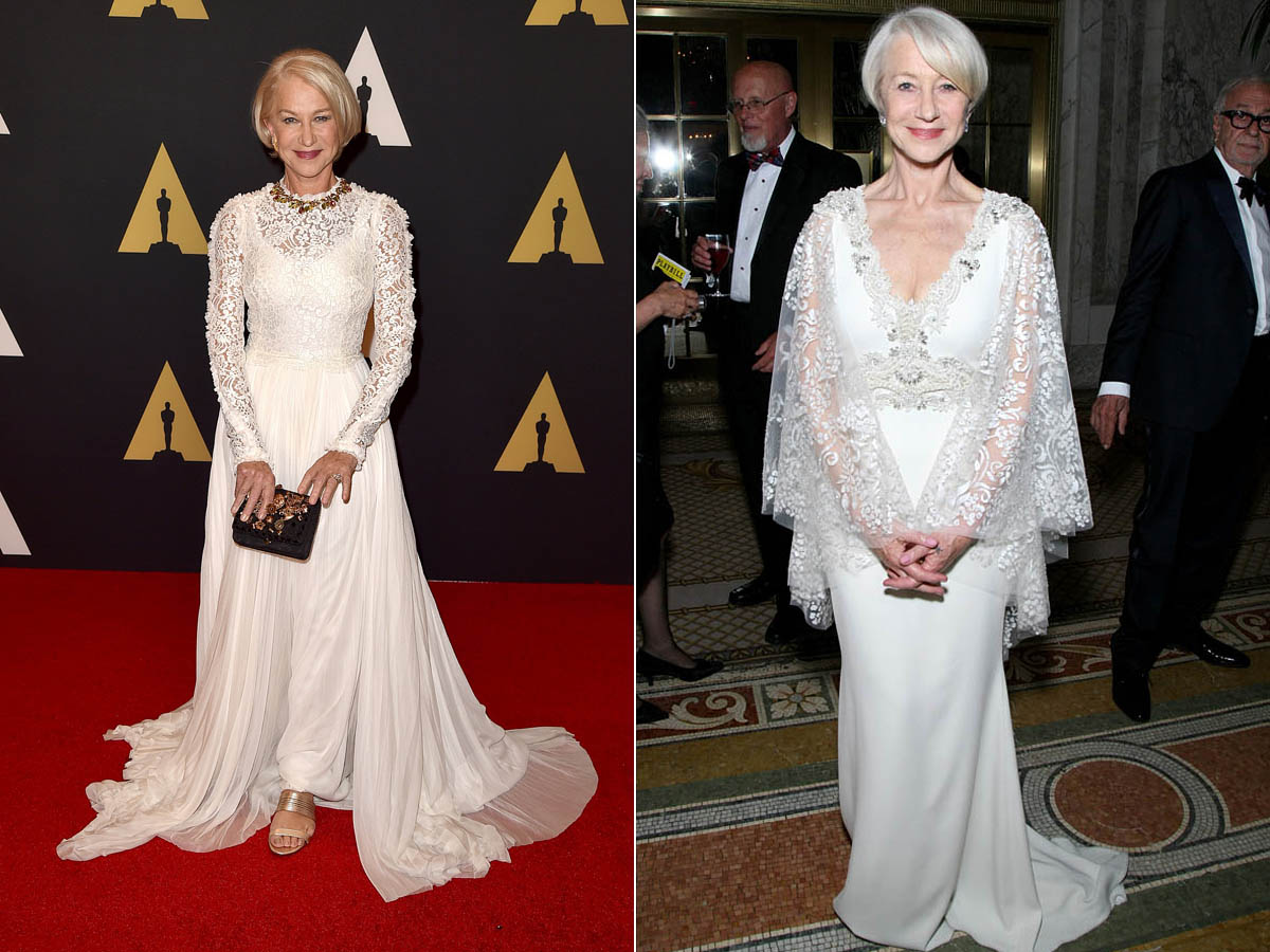 Helen Mirren hófehér estélyi ruháiban úgy fest, mint egy királynő.