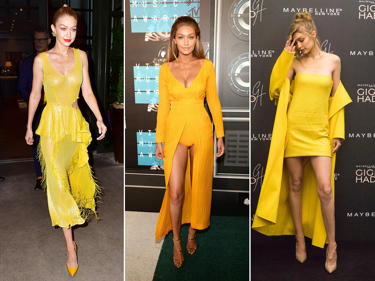 Elegáns eseményekre is gyakran választ sárga ruhát a modell.