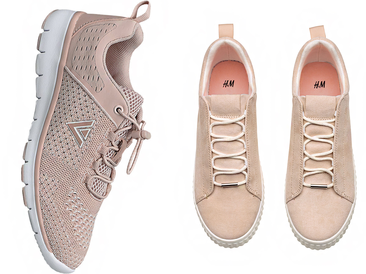 Kissé megszaporodnak a tavaszi kínálatban a rózsaszín és az égszínkék topánok, és ez a sportos cipőkre éppúgy vonatkozik: a Deichmann sneaker fazonja 8990 forint, a H&M kreációja 6990 forint.