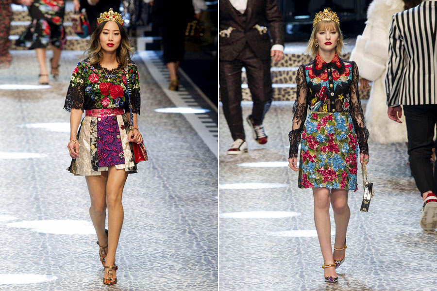 A Dolce&Gabbana a tőle megszokott, mozgalmas etno stílusban használta a virágokat.