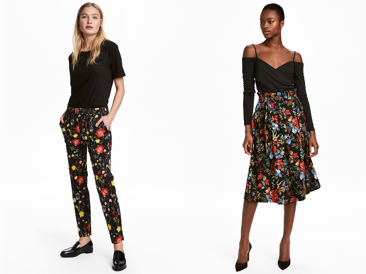 A H&M virágos ruhadarabjai láttán még jobban várjuk a tavaszt: a szivarnadrág 6990 forintba, a midi szoknya 9490 forintba kerül.