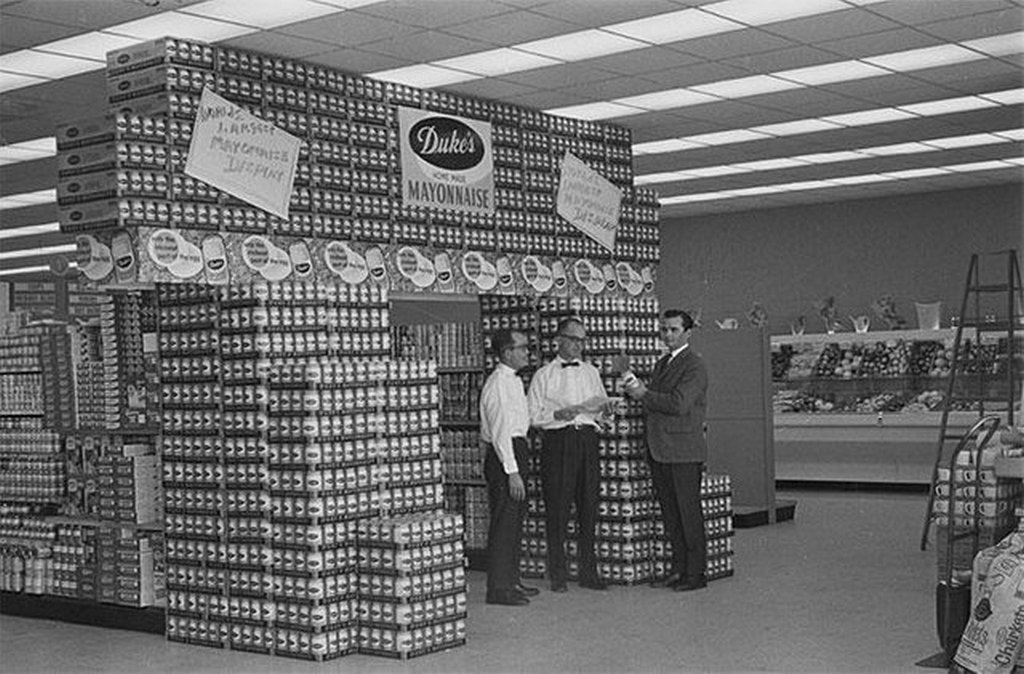 1965_duke_s_mayonnaise_jars_assembled_in_a_display_at_cozart_s_grocery_store_in_greenville_north_carolina.jpg