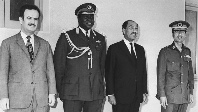 1972. Al Assad, Idi Amin, Anwar Szadat és Moamer Kaddhafi az ugandai Afrika találkozón..jpg
