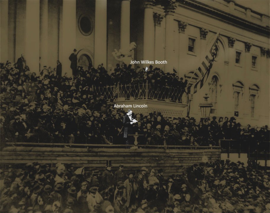 1864. Abraham Lincoln és későbbi gyilkosa egy rendezvényen, már korábban is közelségbe kerültek. Sokak szerint már akkor is merényletet tervezett-e az elnök ellen, de nem volt alkalmas pillanat..jpg
