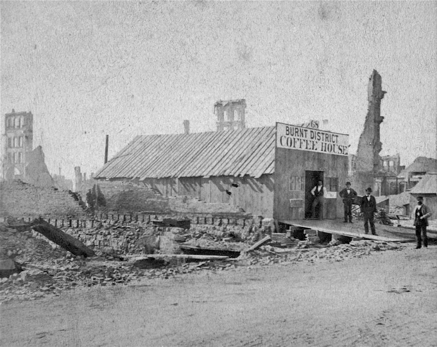 1871. A chicago-i tűzvész után a leégett városrész első sebtében tákolt kávéháza..jpg