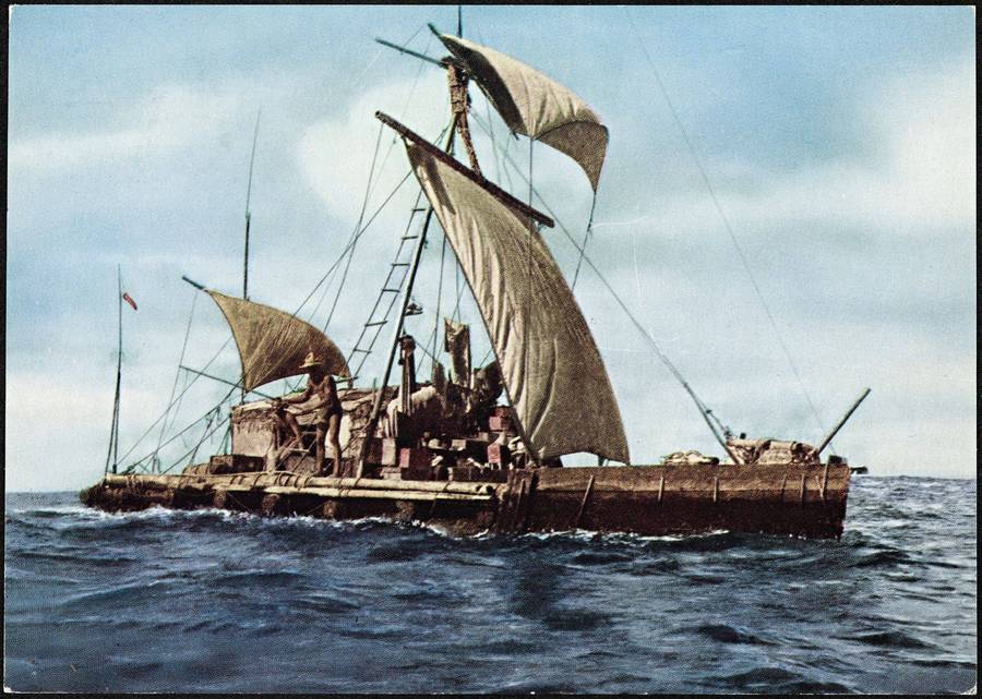 1947. Thor Heyerdahl Kon-Tiki expedíciója. A kutató papíruszhajóval kelt át a Csendes-óceánon, ezzel bizonyítve, hogy.jpg