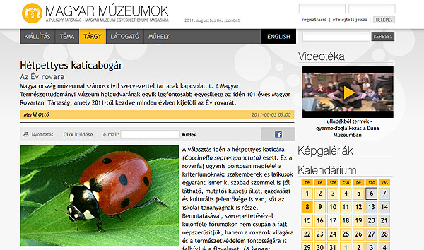 Merkl Ottó írása az Év rovaráról (2011), a Magyar Múzeumok honlapján.