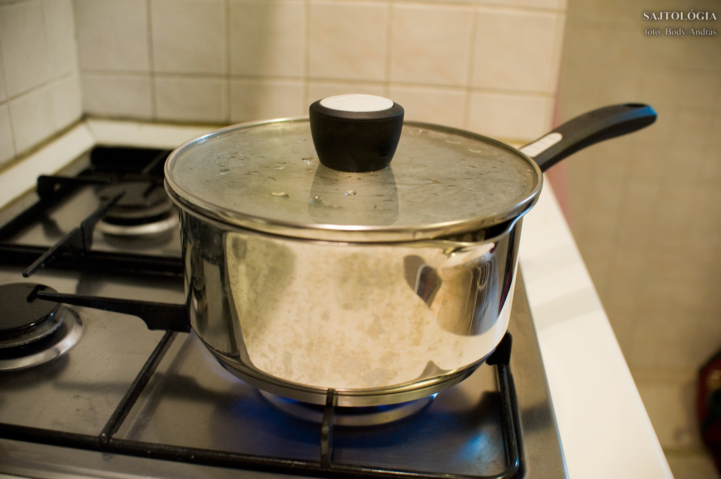 Hozzávalók: víz, benne só és olívaolaj, alatta szűrésre alkalmas főzőedény, meg tűz.