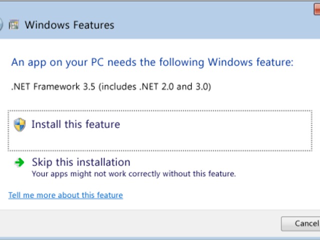 Install the .NET Framework 3.5 (2.0)