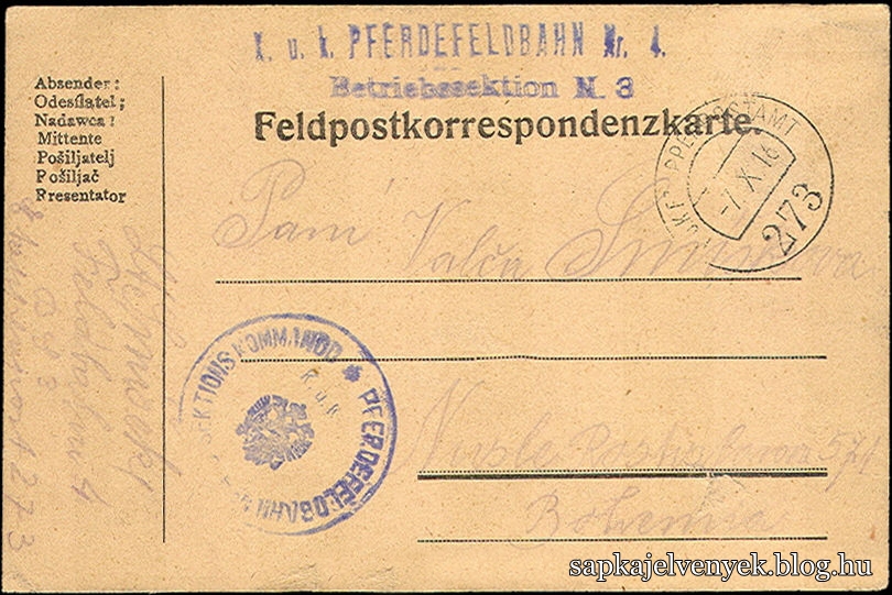 Képeslap pecséttel. / Postcard with ‘Pferdefeldbahn‘ seal.