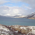 Márciusi tél Norvégiában: zöld óceán, hófödte csúcsok, rénszarvasok