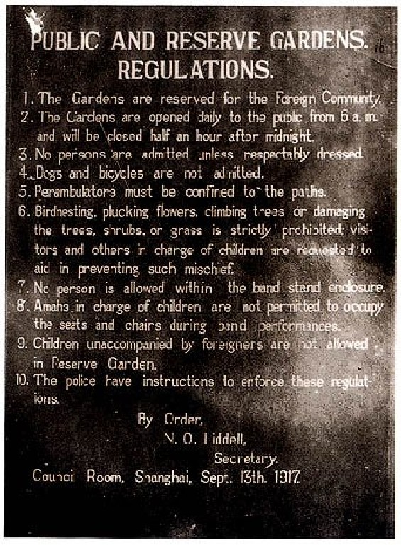 Parkok szabályzata, 1917-ből