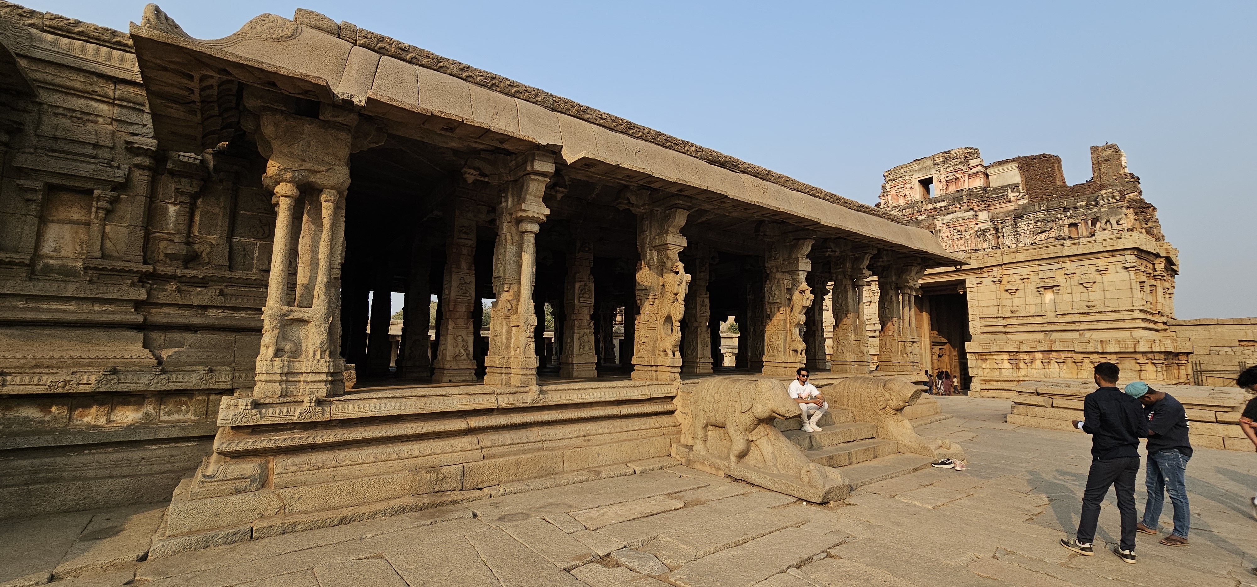 A faragványok különösen látványosak, az oszlopokon Yali-k (dél-indiai mitológiai lény, akit oroszlánfejjel, elefánttörzssel és -agyarokkal ábrázolnak) láthatók, a templomcsarnok bejáratait pedig lenyűgöző elefántlovasok faragásai szegélyezik.