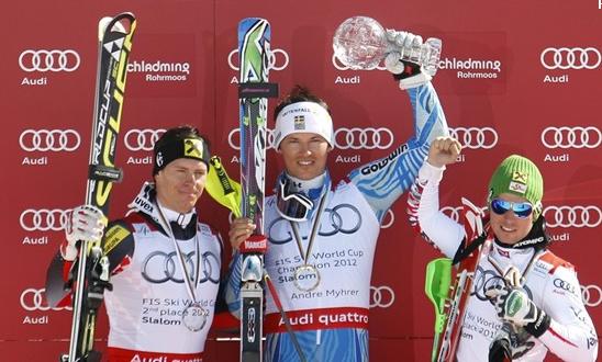 Myhrer Kostelic Hirscher SL Schladming 2012.jpg