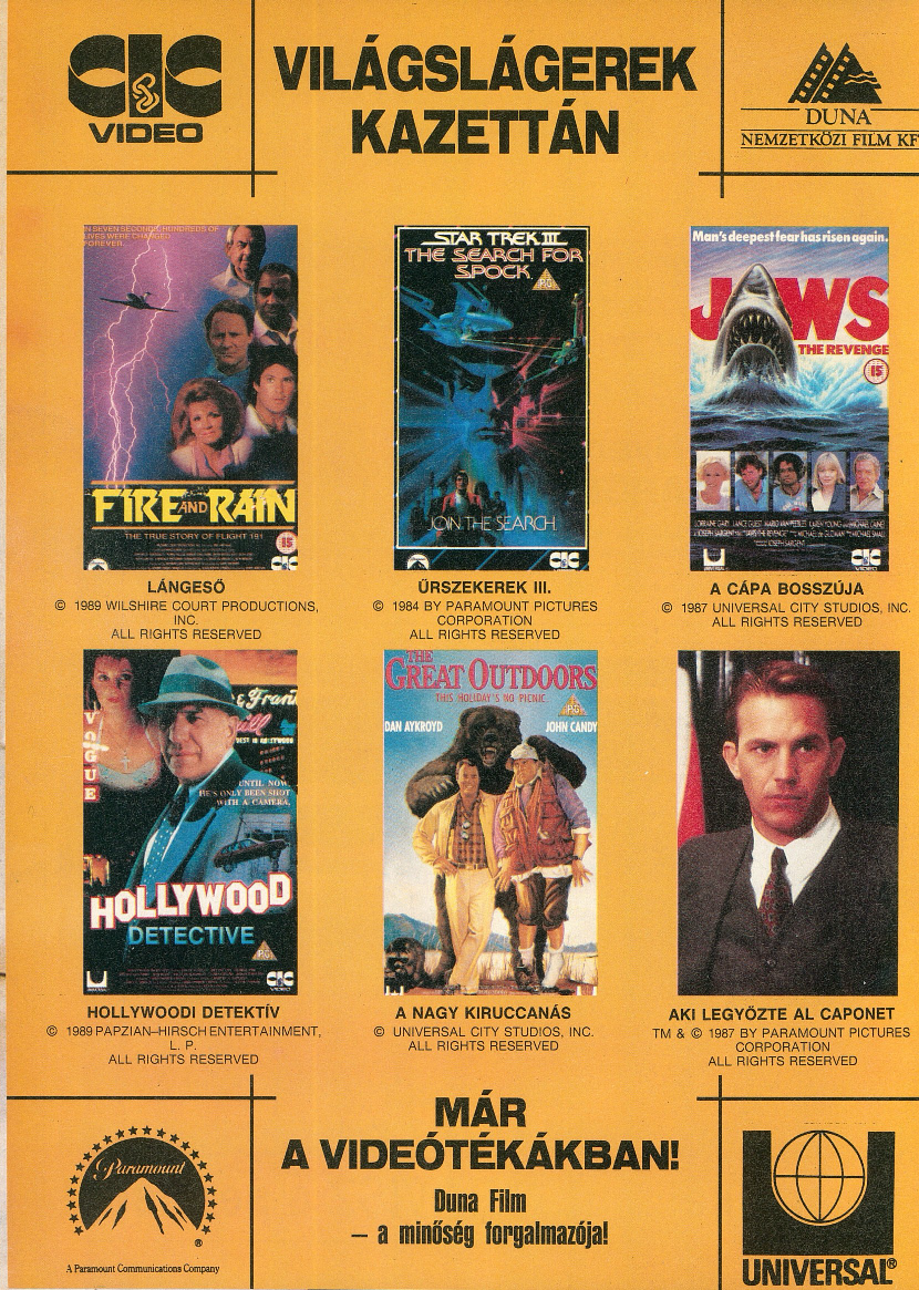 Duna Film videókazetta megjelenések.<br />1990 november<br />(Videó Magazin)