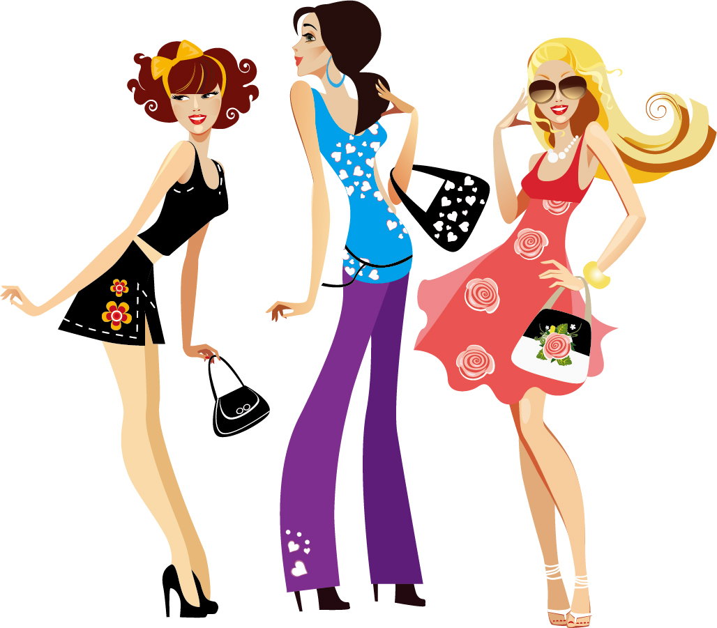 買い物を楽しむ女性 shopping girls　in cartoon style イラスト素材(4).jpg