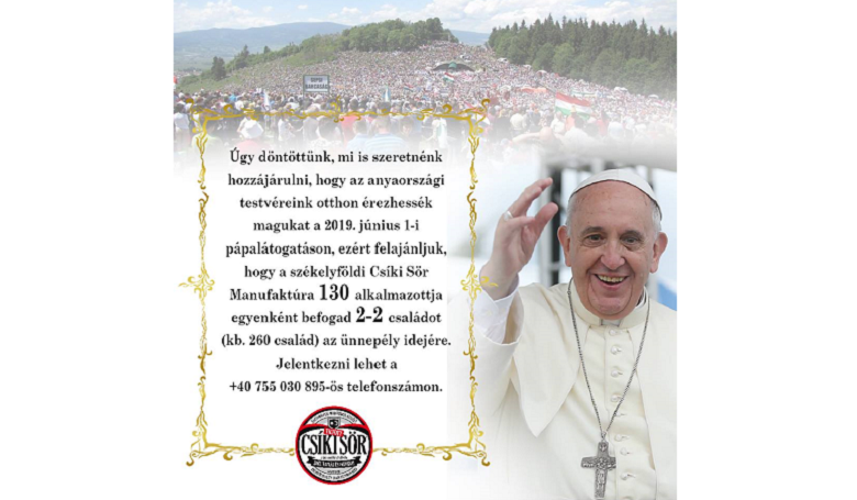 Így támogatja a Csíki Sör Ferenc pápa erdélyi látogatását