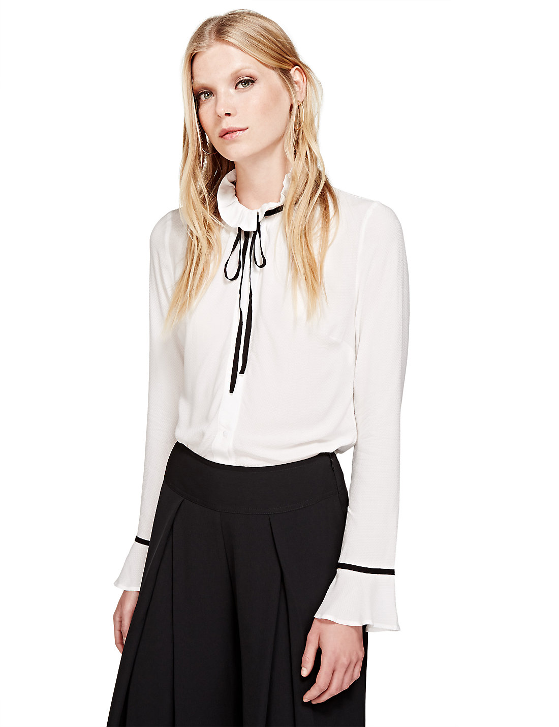 Romantic Tie Neck Blouse / Mark‘s and Spencer<br />http://www.marksandspencer.com/romantic-tie-neck-blouse/p/p60074622#