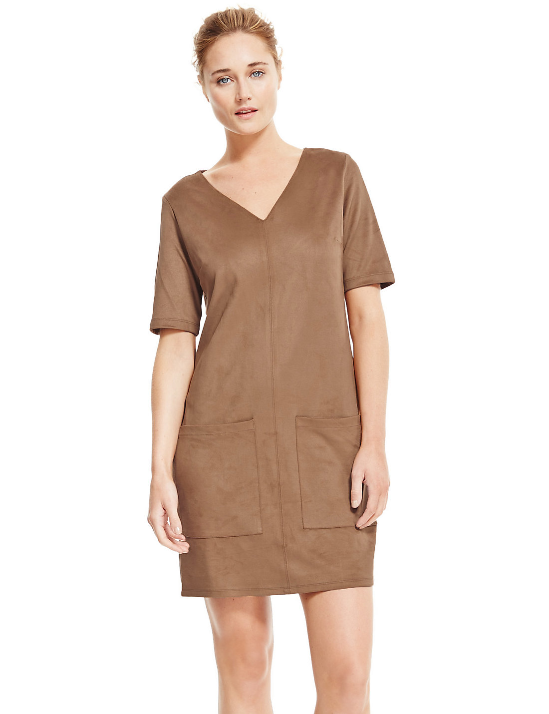 Faux Suede V-Neck Tunic Dress / Mark‘s and Spencer<br />http://www.marksandspencer.com/faux-suede-v-neck-tunic-dress/p/p22422395#<br />