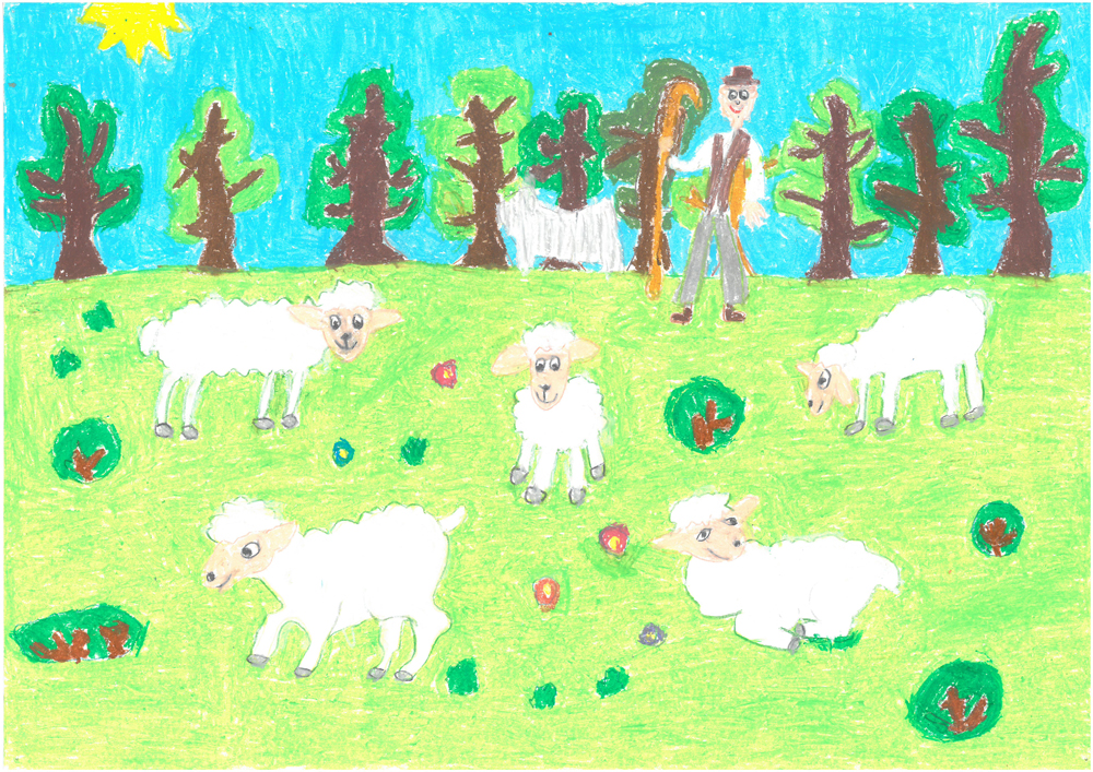 Győrffy Arnold, 9 éves <br />Bárányok <br />olajpasztell, vízfesték