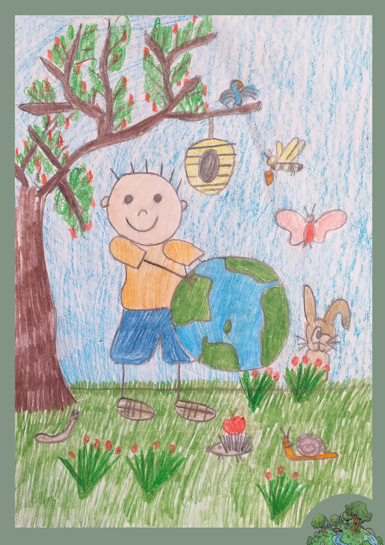 Horváth Mihály, 6 éves<br />A kép címe: A Föld a lakóival együtt értékes,vigyázzunk rá!<br />Alkalmazott technika: ceruza és zsírkréta