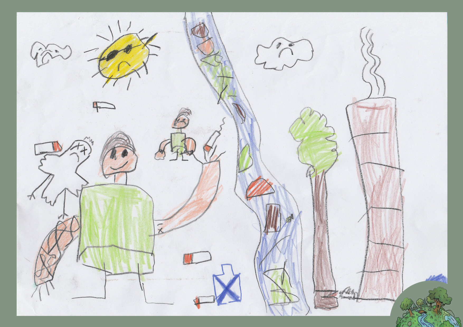 Nagy Arnold, 6 éves<br />A kép címe: Ne legyen környezetszennyezés!<br />Alkalmazott technika: színes ceruza