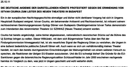 Új Színház-ügy: Tiltakozik a Német Színművészeti Akadémia