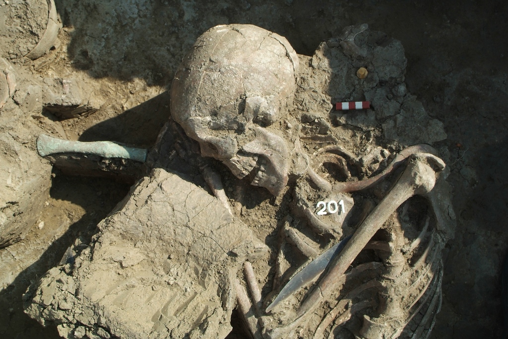 2–3. kép: A kiállításban bemutatott 3. számú férfi sír ásatási fotói (Fotó: Kozma Károly)
