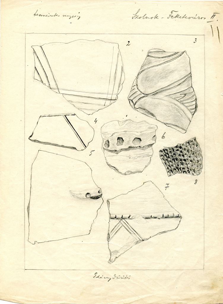 6. kép: Balogh Béla rajzai Szolnok-Feketeváros lelőhelyen talált tárgyakról