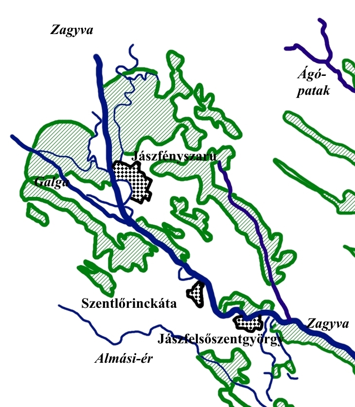 Részlet Fodor Ferenc ‘A Jászság rekonstruált vízrajza‘ című térképéből (digitalizálta F. Kovács Péter)