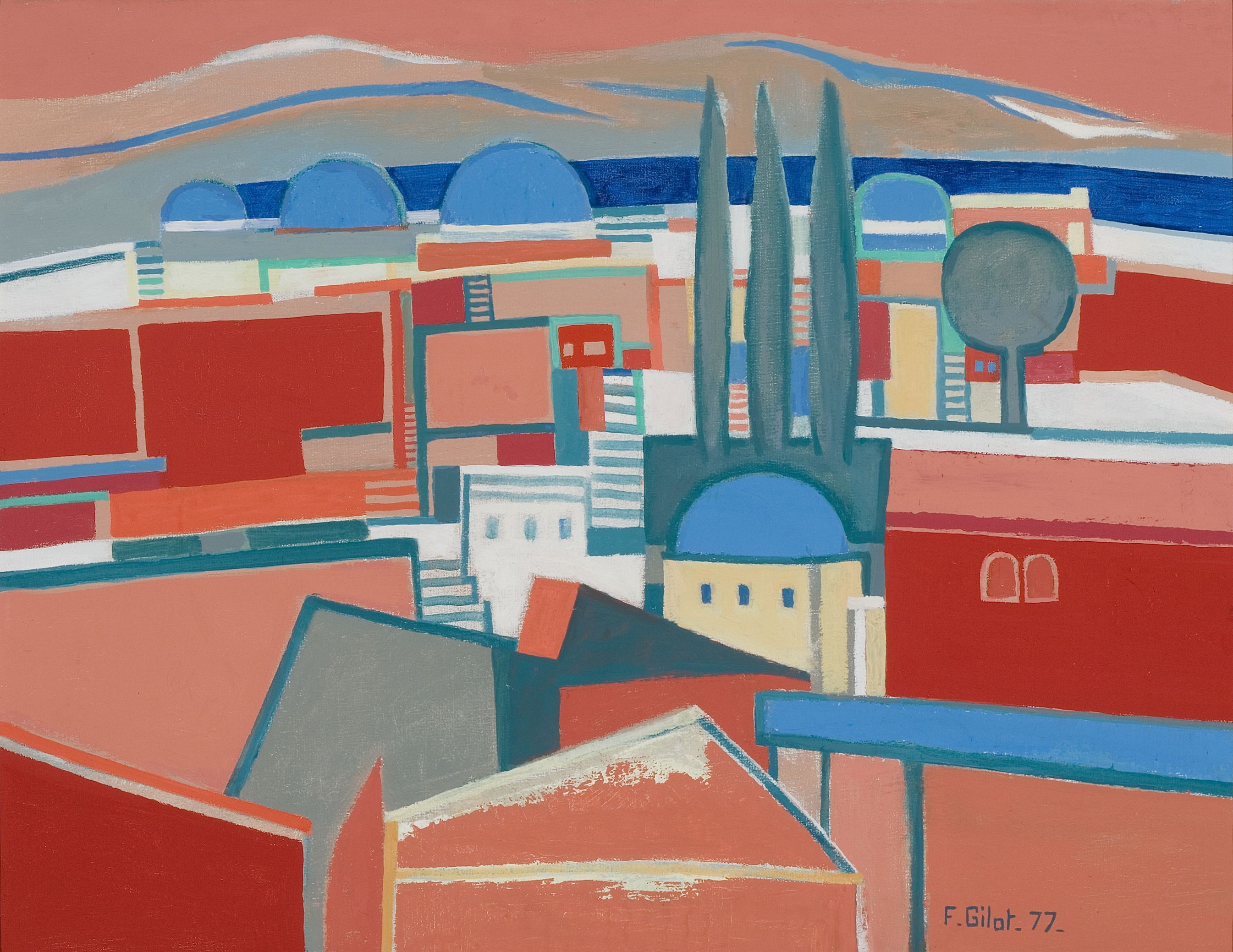 Françoise Gilot: Keleti város I. – 1977, olaj, vászon, 50 × 66 cm, magángyűjtemény