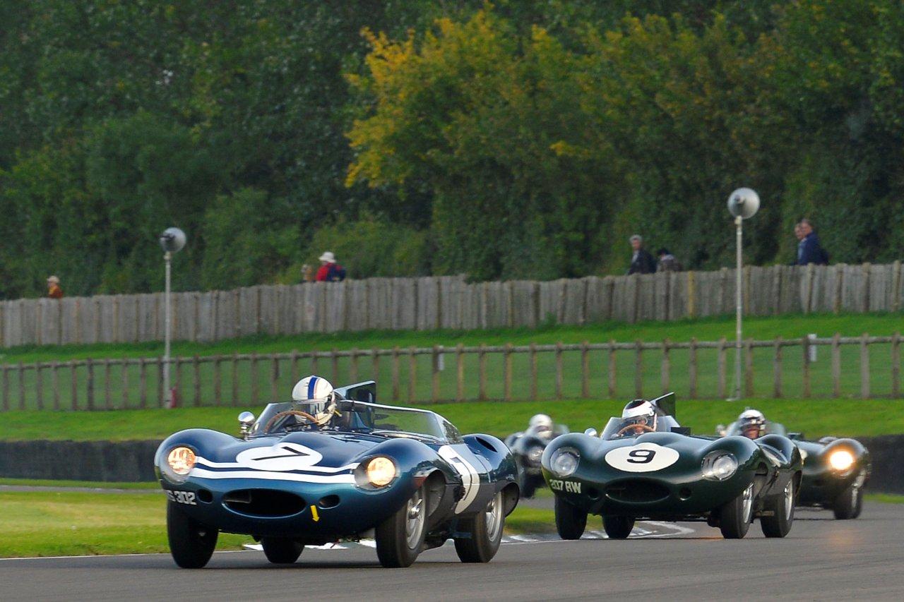 Jaguar D-Types battle at Goodwood Revival.jpg