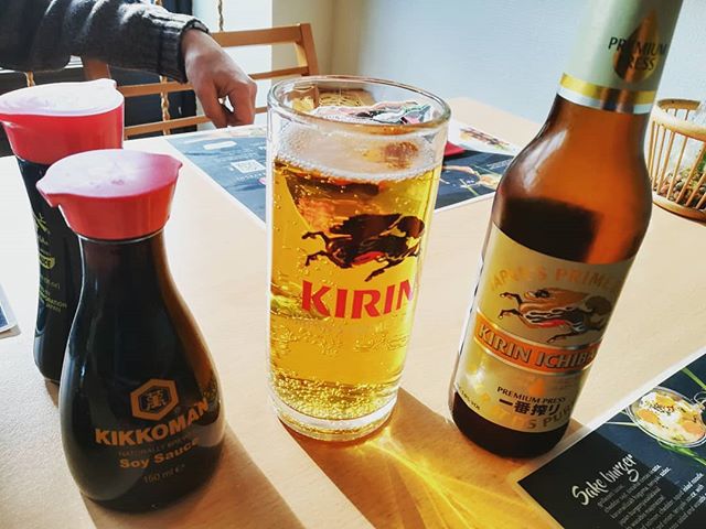 Drinking Kirin Ichiban beer