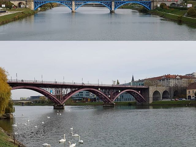 #blue #red #bridge #travel #travelport #Maribor #slowenien #river #riverside