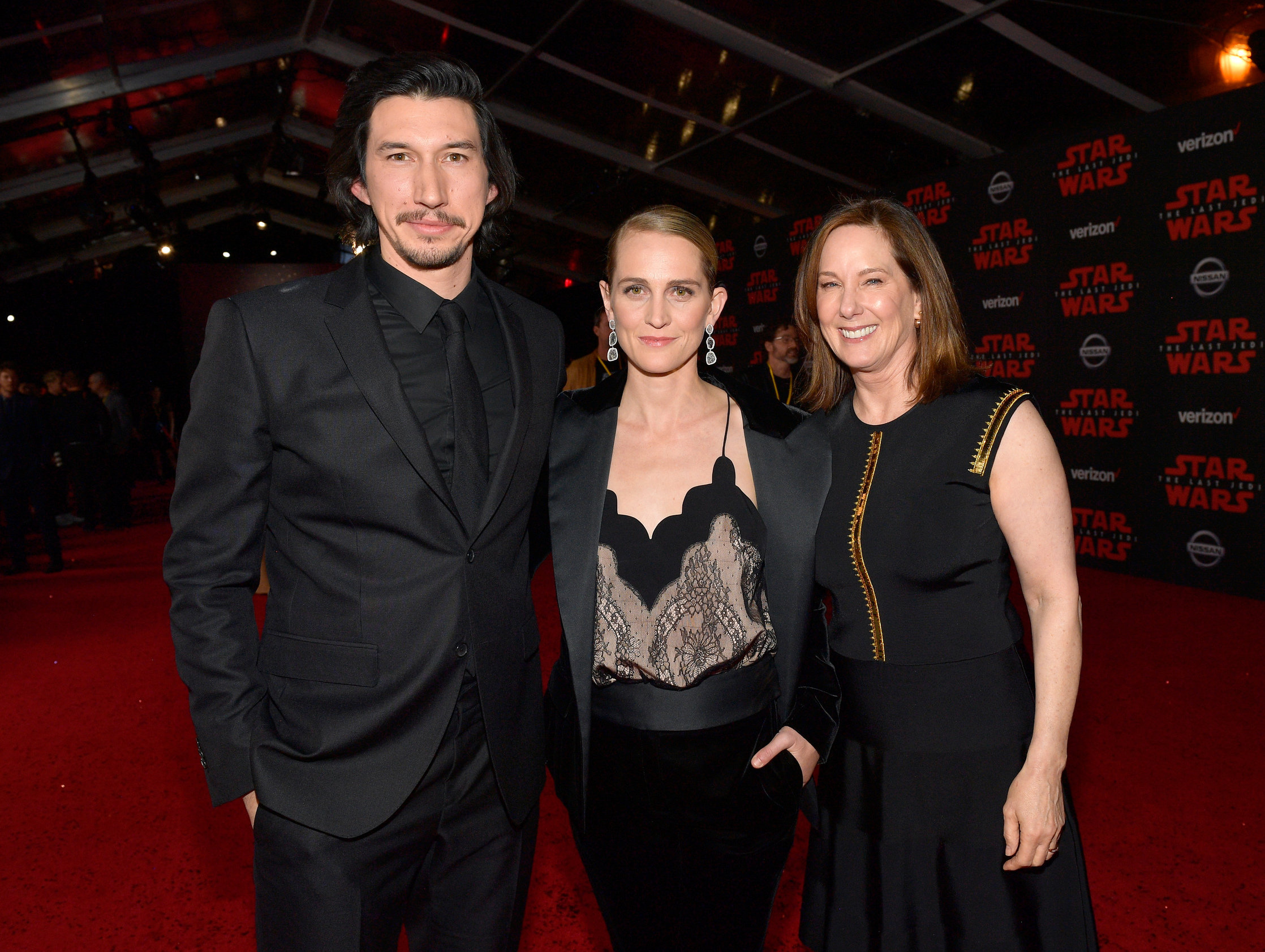 Adam Driver, Joanne Tucker és a Lucasfilm elnöke, Kathleen Kennedy 