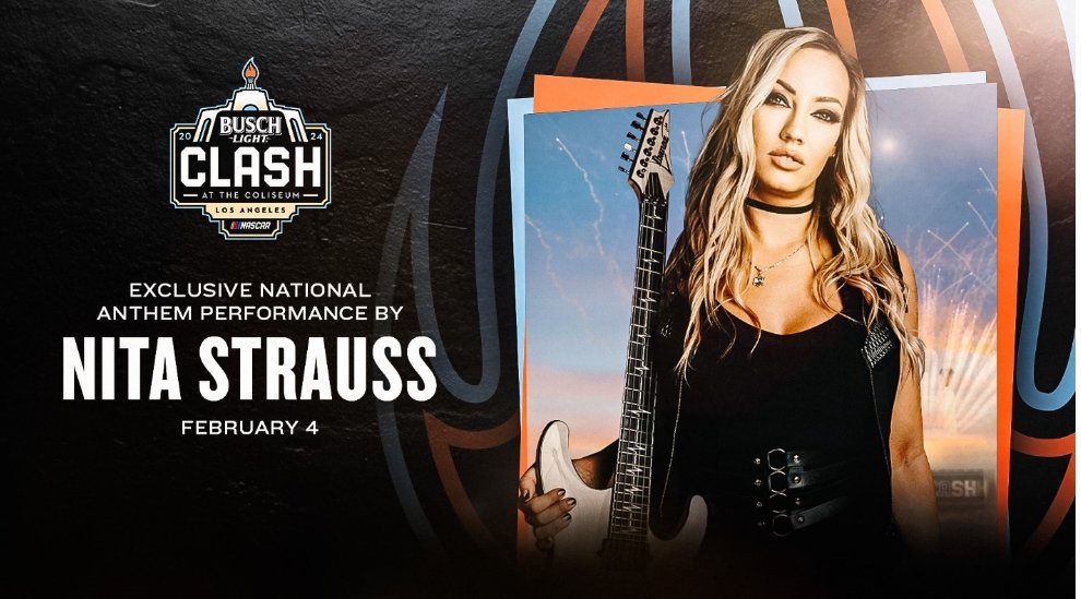 A Super Bowl-gyűrűs gitárzseni Nita Strauss adja elő az amerikai himnuszt a NASCAR Clashen
