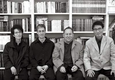 Kim Jong-kyu, Philip Christou and Florian Beigel the architects of Youlhwadang Publishing House and Yi Ki-ung the president of the Publisher.jpg