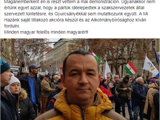 A Mi Hazánk szóvivője Apáti István magánemberként vett részt a szombati tüntetésen?
