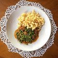 Green pea stew with seitan and durum pasta