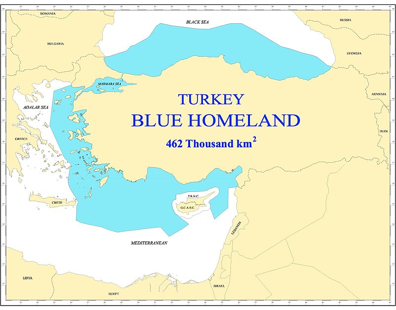 Egyes, marginális török politikai közösségek szerint így kellene kinéznie Törökország jogos tengeri fennhatóságának... (forrás: Wikipedia)