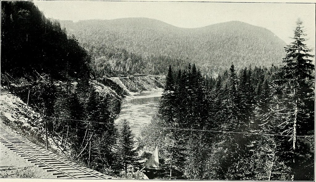 A 19. század végén üzembe helyezett új-fundlandi vasút egyik vonalának részlete. Felszámolásáig a szigeten működött Észak-Amerika legnagyobb keskeny nyomtávú vasúthálózata. (forrás: Wikipedia)