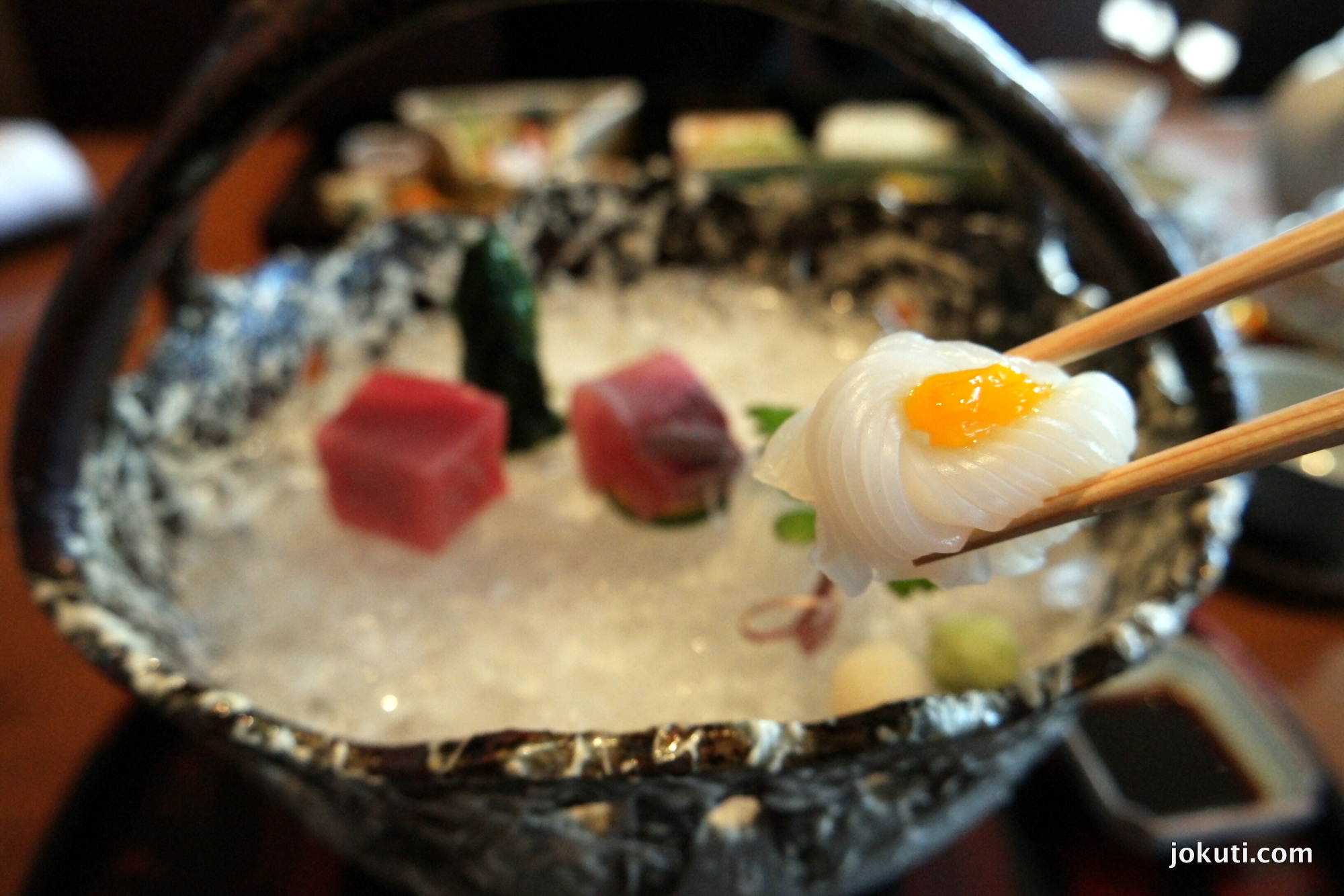Red tuna, yellowtail, squid sashimi