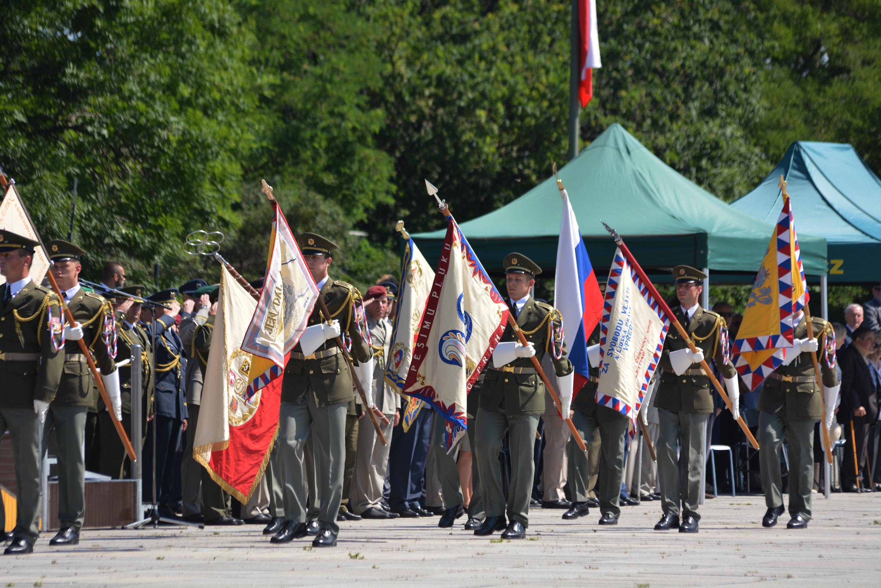 A történelmi zászlók is felvonulnak a katonák sorfala előtt