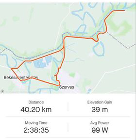 Másik túra - Gyomaendrőd felé kezdve, ugyanarra befejezve (40,2 km)