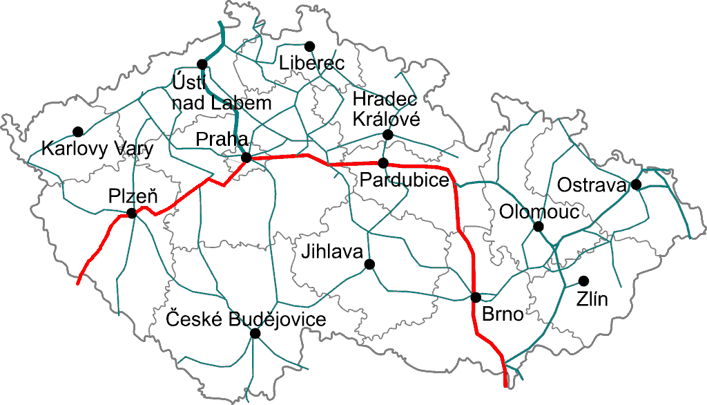 prvni zeleznicni koridor, csehország vasúti térkép