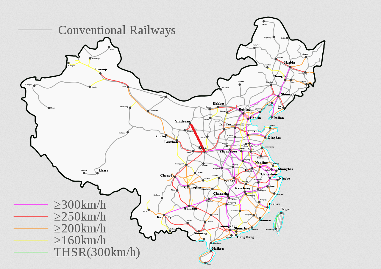 kína nagysebességű vasúti térkép 2020