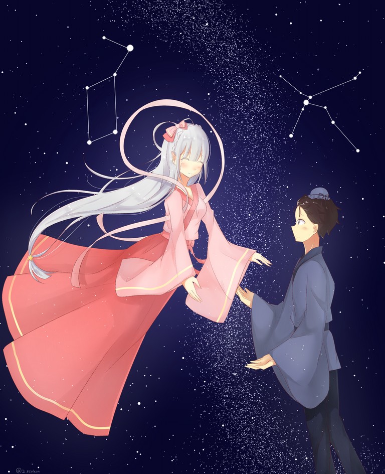 Orihime hercegno (Vega csillag) es Hikoboshi (Altair csillag) 
