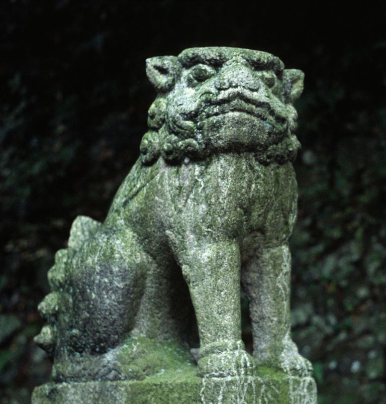 Komainu: olyan kitalalt japan allat, amely ugy nez ki, mint az oroszlan es kutya kevereke. A kobol keszult szobrokat a szentelyek bejaratahoz helyezik parosan, hogy tavol tartsak a gonosz szellemeket. 