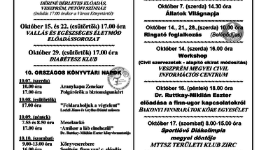 A Békefi Antal Városi Könyvtár, Művelődési Ház és Stúdió KB októberi programajánlója